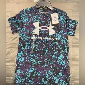Boys Youth Under Armour purple and teal digital camo graphic t-shirt NWT